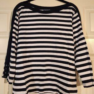 Women's Chaps Navy and White Three Quarter Length Sleeve Shirt XL